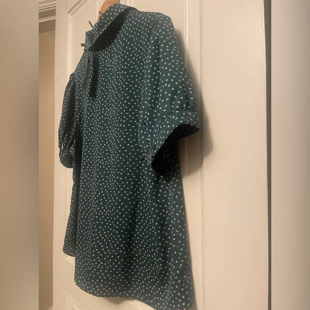 NWT Allegra K Teal and White Polka Dot Blouse - Picture 11 of 14